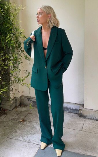 Lorcan Pants - High Waisted Tailored Pants in Forest Green | Showpo (ANZ)