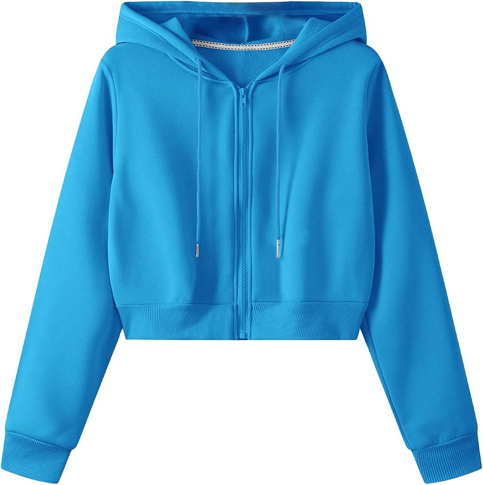 SweatyRocks Women's Long Sleeve Drawstring Full Zip Hooded Jacket Crop Sweatshirt | Amazon (US)