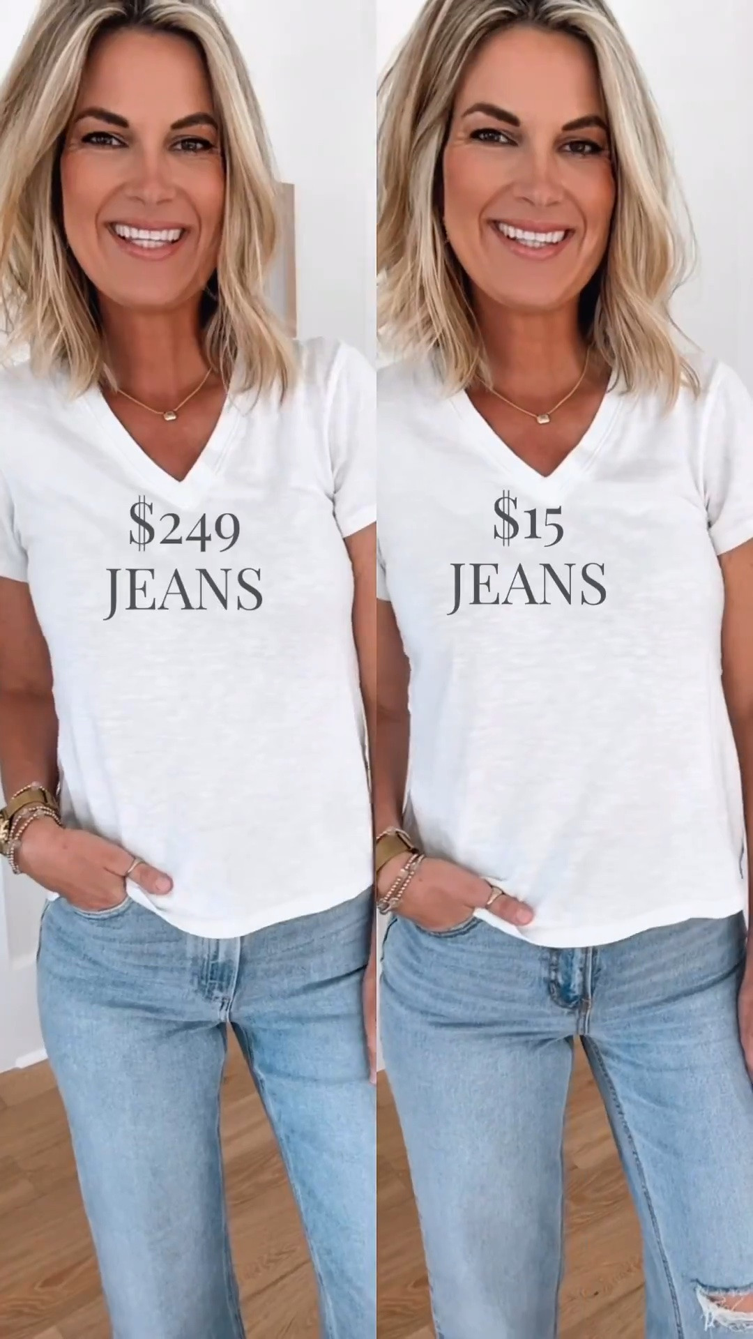 Save or splurge jeans.  I am in size 4 regular in the save (went down in the length for a cropped fit) and size 27 in the splurge.  Small tee

#LTKootd #LTKTall #LTKOver40