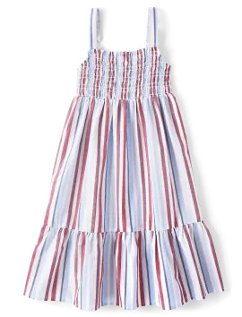 Girls Sleeveless Striped Poplin Midi Tiered Dress | The Children's Place  - RAPIDS | The Children's Place