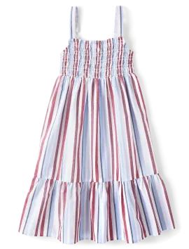 Girls Sleeveless Striped Poplin Midi Tiered Dress | The Children's Place  - RAPIDS | The Children's Place