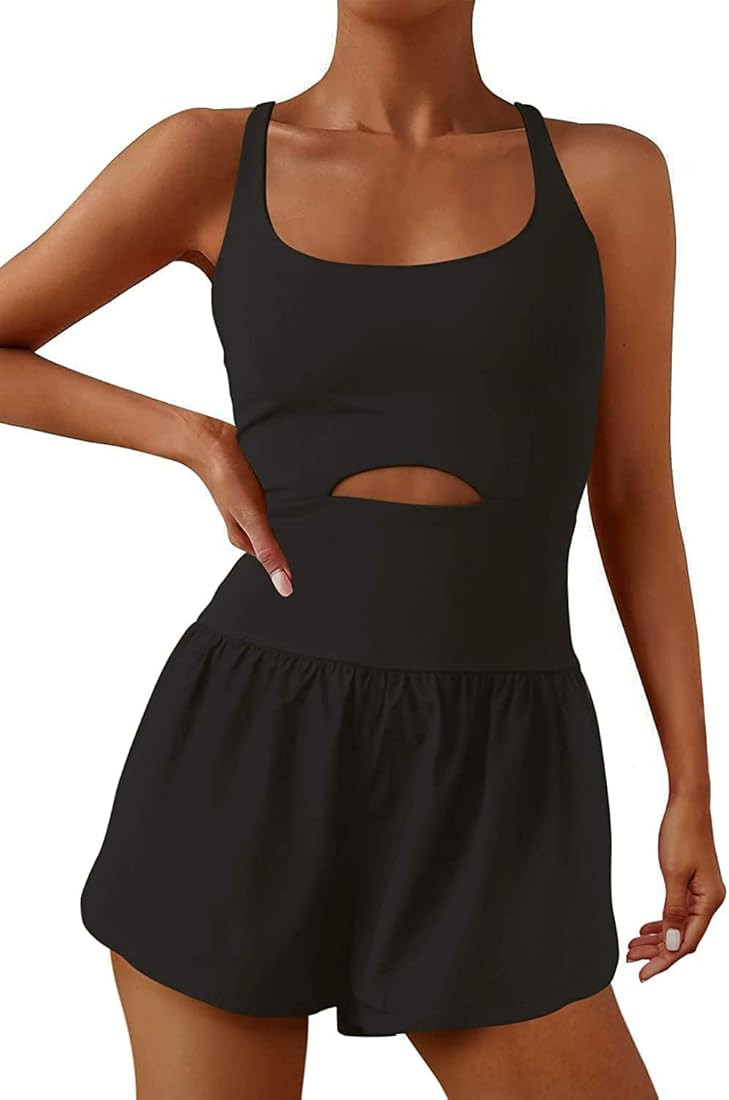 Workout Jumpsuits for Women, Athletic Romper with Zipper Pocket, Yoga One-Piece Bodysuit for Exer... | Amazon (US)