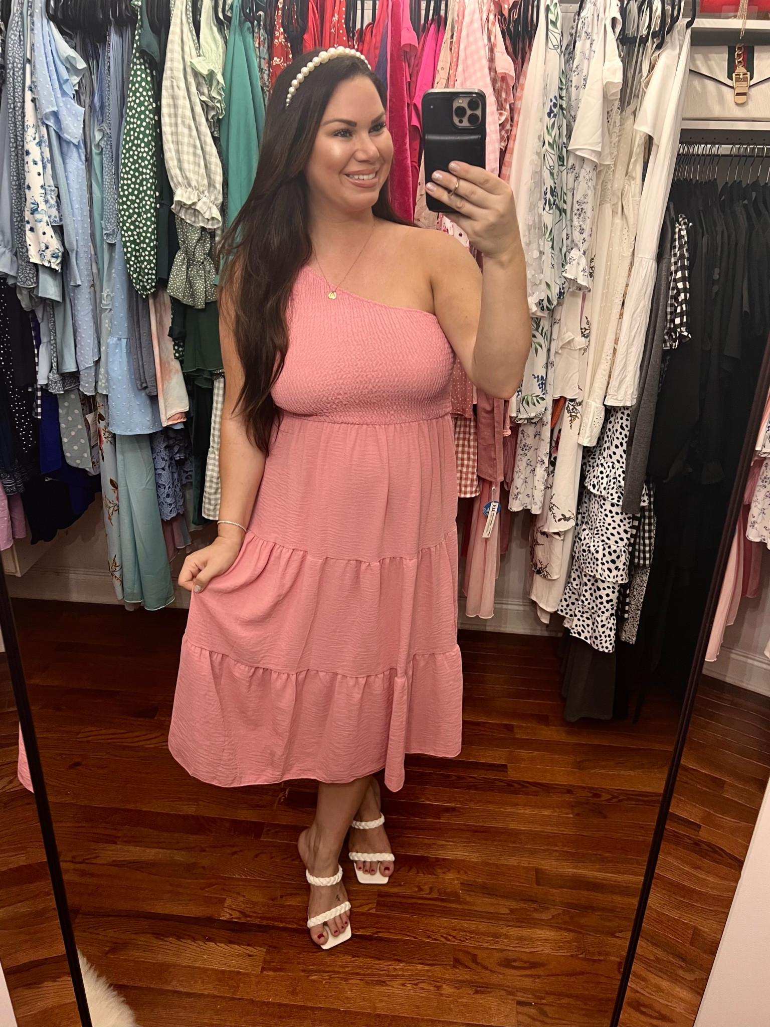 Women's 2023 Bohemian Summer gingham plaid Floral Print One Shoulder Sleeveless Smocked Ruffle Tiered Beach Long Midi Dress. Easter spring dress. 🌸 Barbie. Barbie outfit. Pink dress. 🩷

#LTKunder50 #LTKFind #LTKstyletip