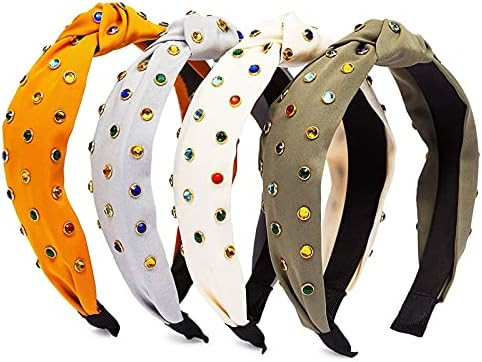 Topknot Headbands with Rhinestones, Women's Hair Accessories (4 Colors, 4 Pack) | Amazon (US)