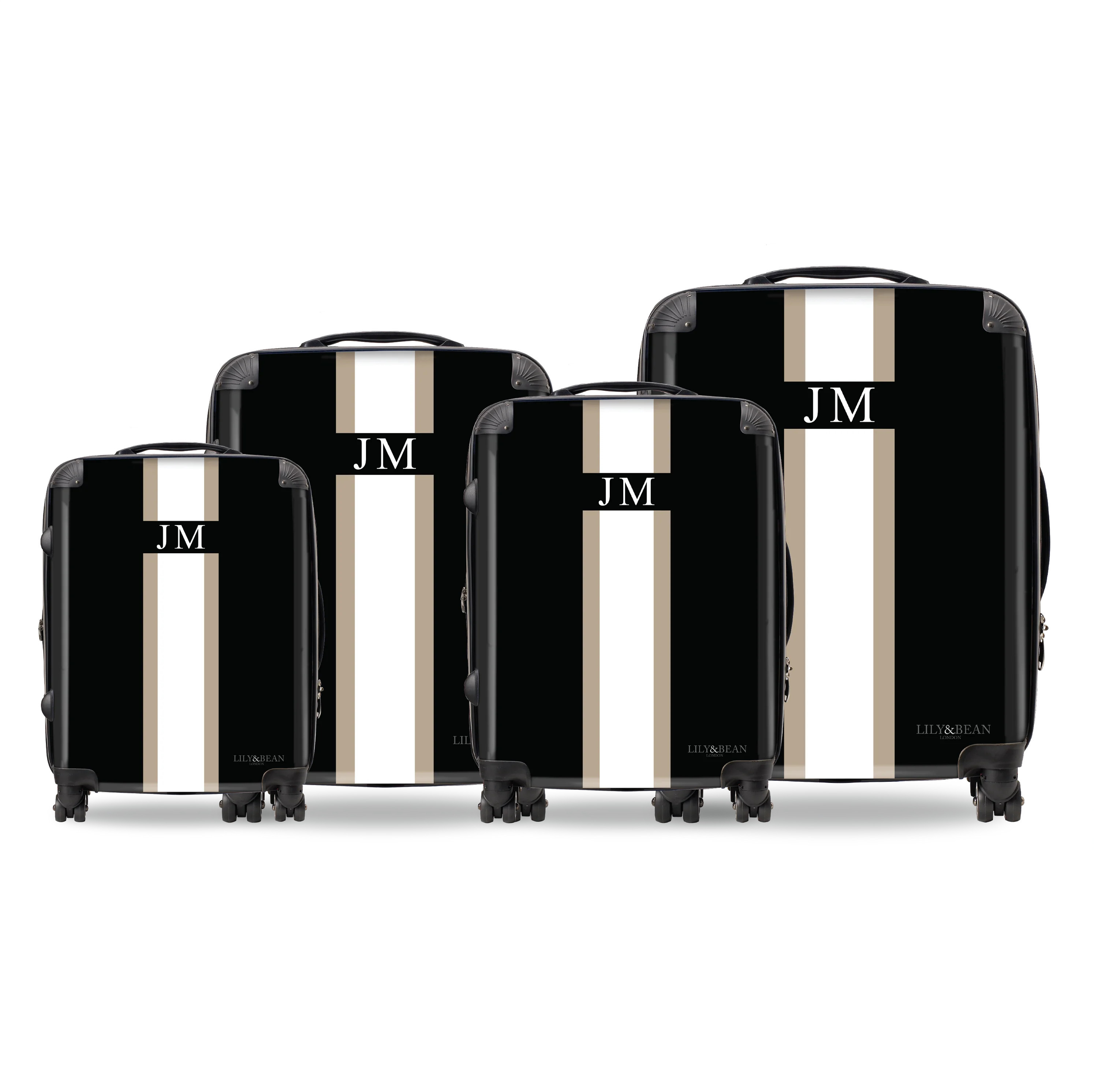 Lily & Bean personalised Black Luggage with Taupe and White | Lily and Bean