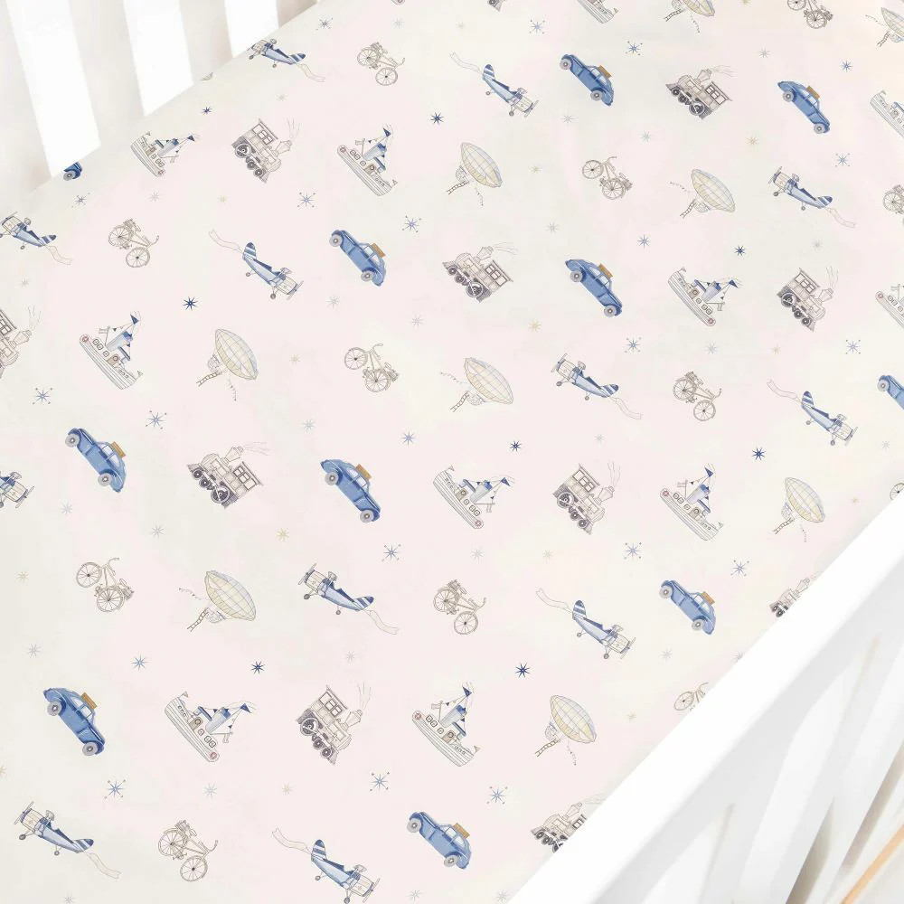 Transit Treasures Crib Sheet - Blue | Gooselings