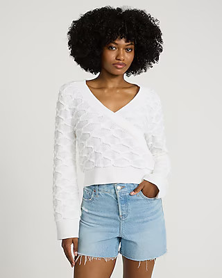 Textured Surplice Cropped Sweater | Express