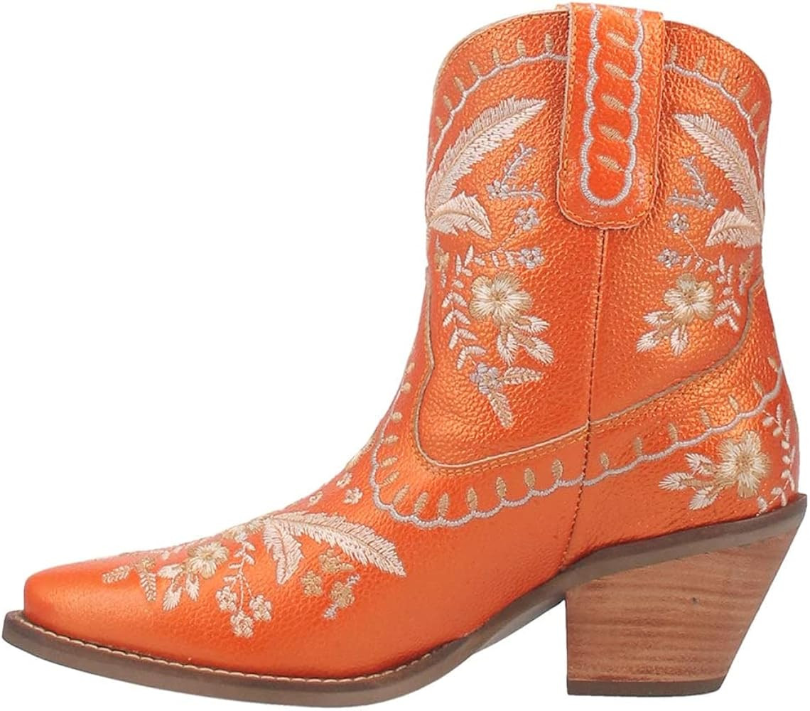 Dingo Womens Primrose Floral Snip Toe Casual Boots Ankle Mid Heel 2-3" - Orange | Amazon (US)