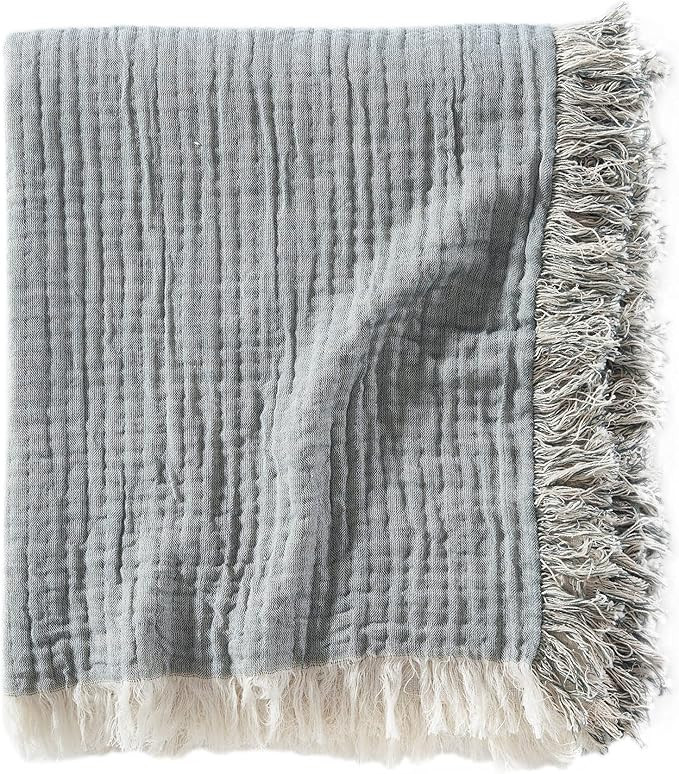 Brielle Home Denver Reversible Cotton Gauze Throw Blanket, Fern/Ecru, 50x60 | Amazon (US)