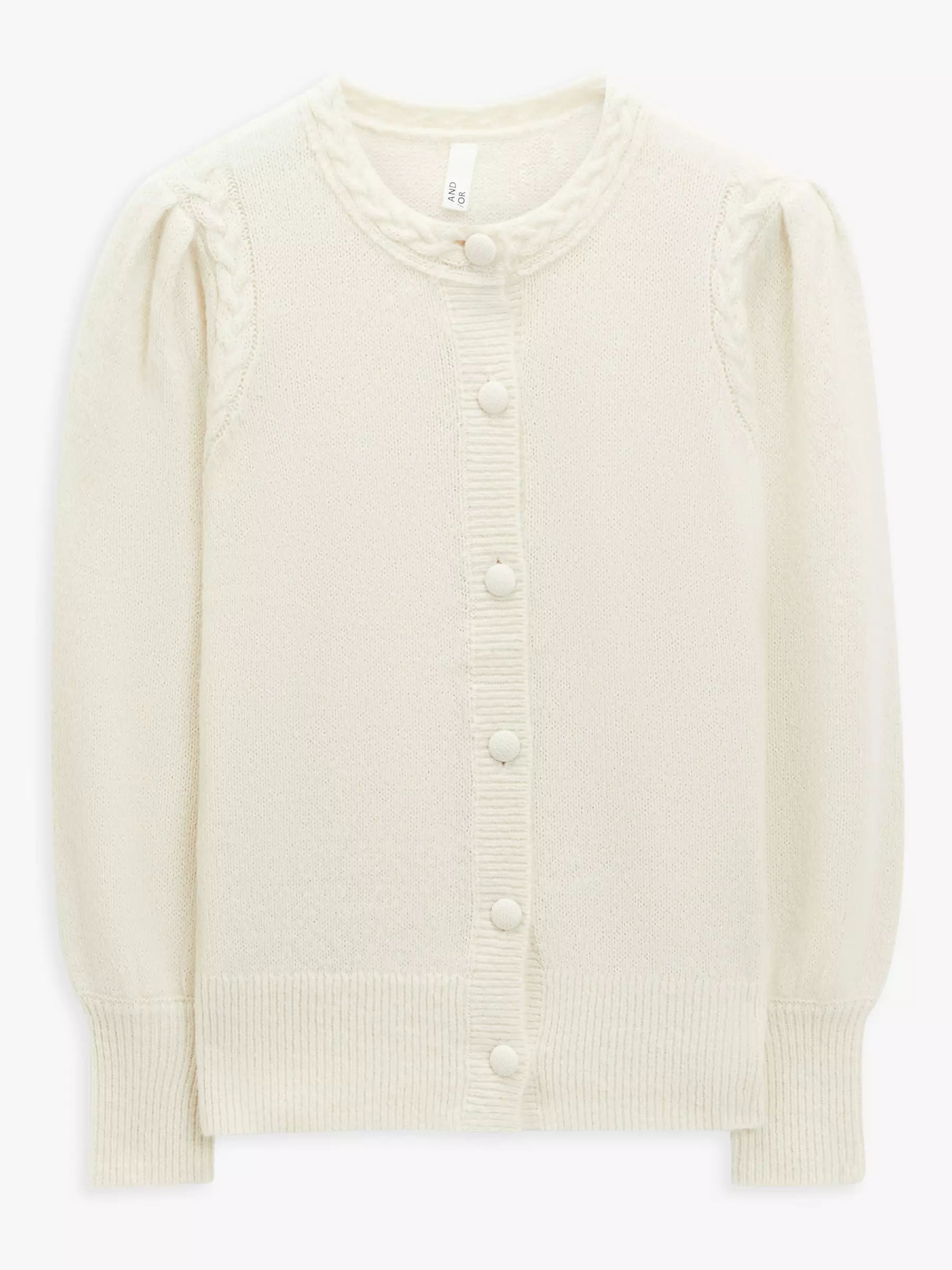 AND/OR Darcy Plain Cable Knit Detailing Cardigan, Ivory | John Lewis (UK)