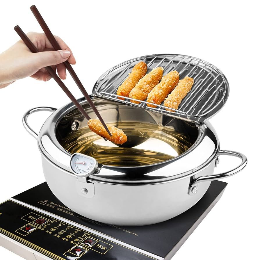 Kerilyn Deep Fryer Pot, 11 Inch/4.2 L Janpanese Style Tempura Frying Pot with Lid, 304 Stainless ... | Amazon (US)