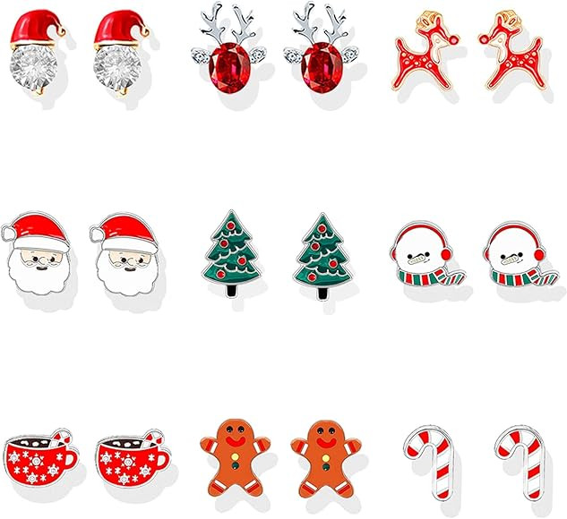 Christmas Earrings for Women Xmas Holiday Dangle Earring Christmas Tree Snowflake Bell Reindeer S... | Amazon (US)