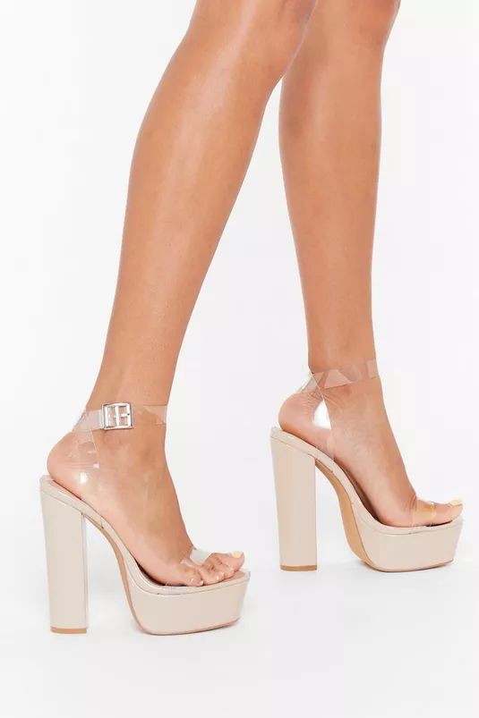 Clear Ankle Strap Faux Leather Platform Heels | Nasty Gal (US)