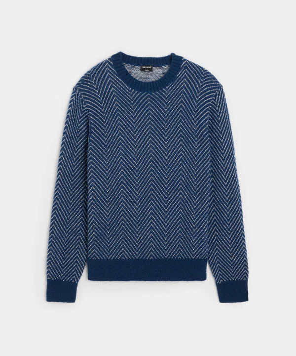 Chevron Mohair Crewneck Sweater in Navy | Todd Snyder