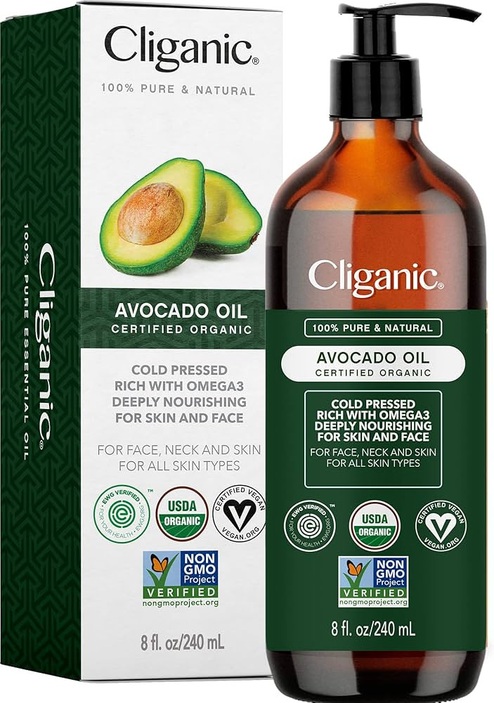 Cliganic Organic Avocado Oil, 100% Pure (8oz) - for Skin & Hair, Nourishing Carrier Oil for Face ... | Amazon (US)