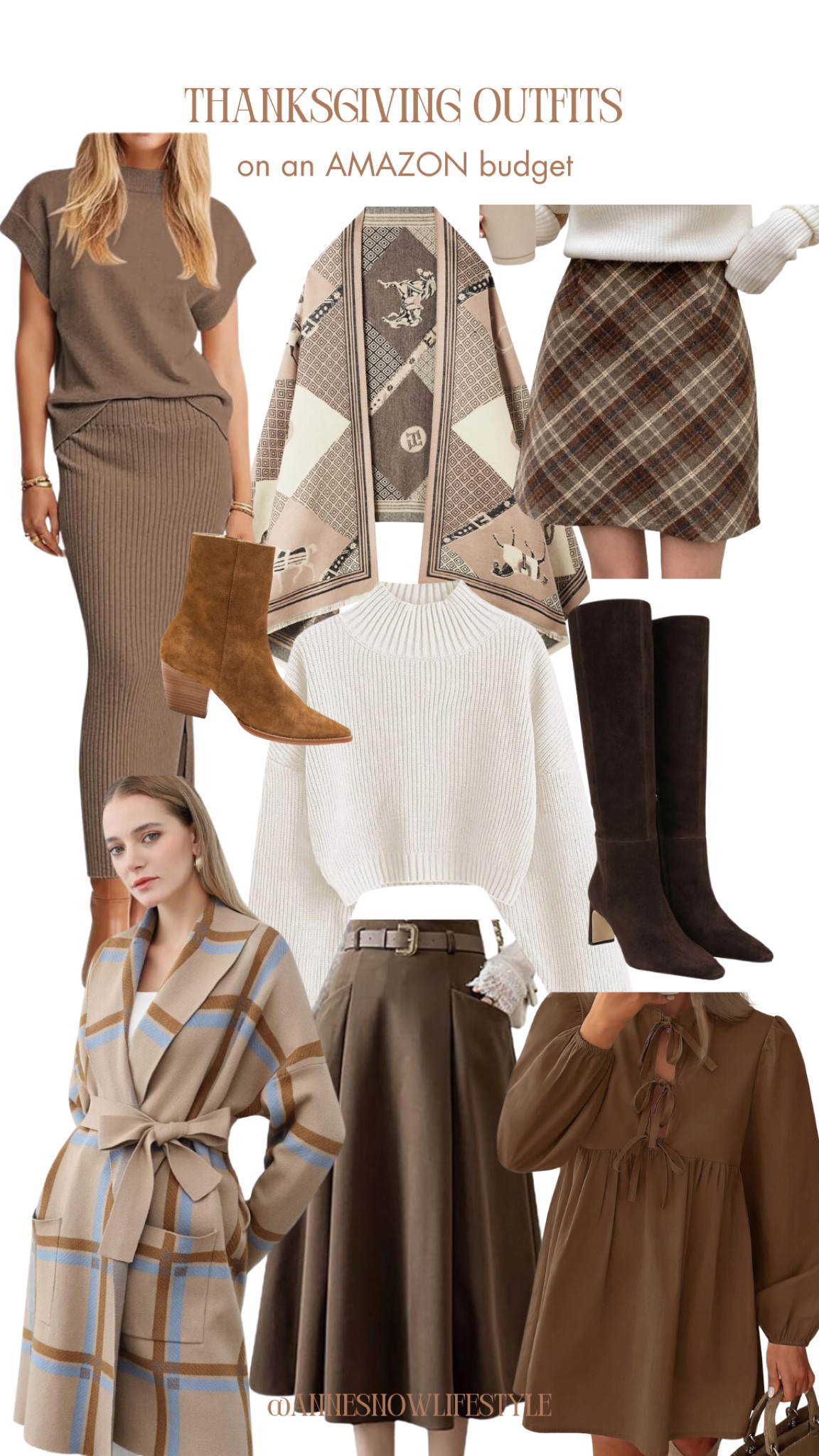 thanksgiving outfits on a budget • amazon thanksgiving outfit • thanksgiving dress • sweater set • brown skirt 

#LTKHoliday #LTKFindsUnder50 #LTKFindsUnder100