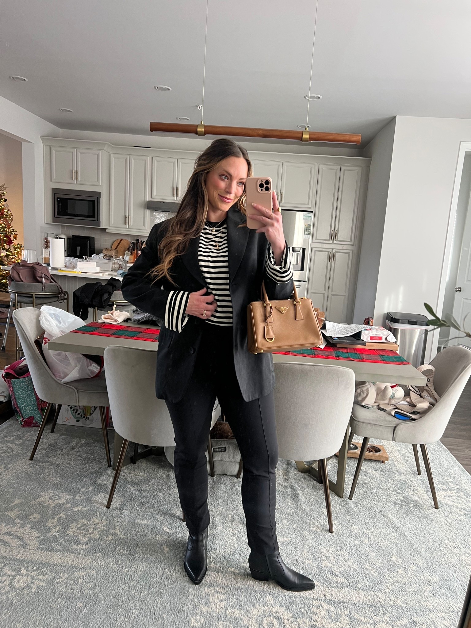 winter office outfit ideas for women
Stripe long sleeve tee, US 4 def an oversized fit
Pants medium 
Blazer 8

#LTKMidsize #LTKootd #LTKWorkwear