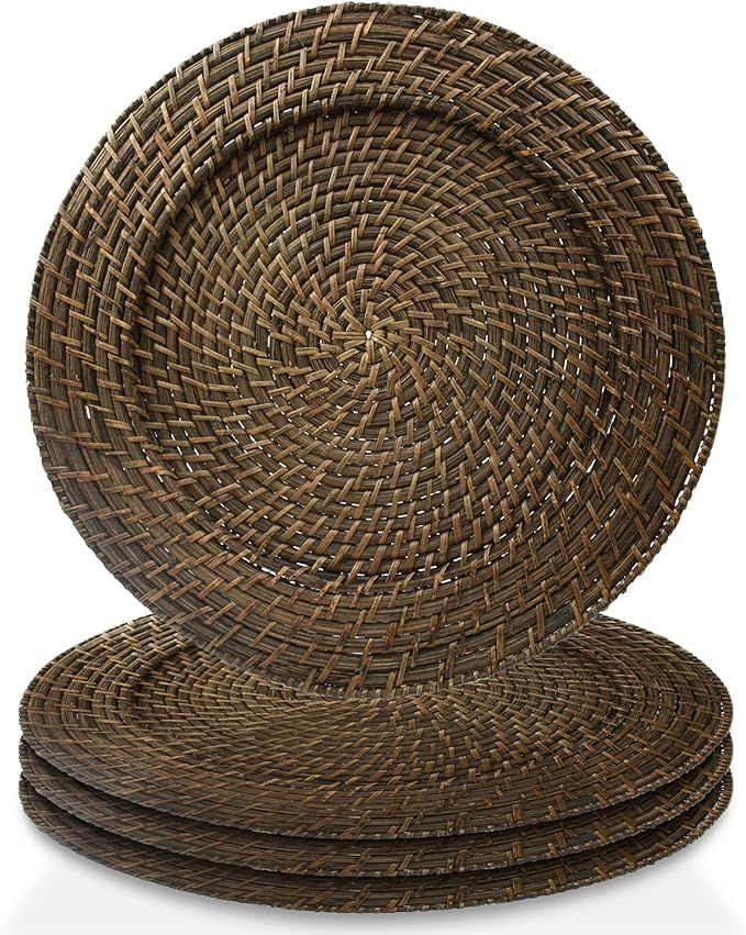 Jay Import Round Rattan Chargers Set of 4 Decorative Service Plates for Home, Professional Fine D... | Amazon (US)