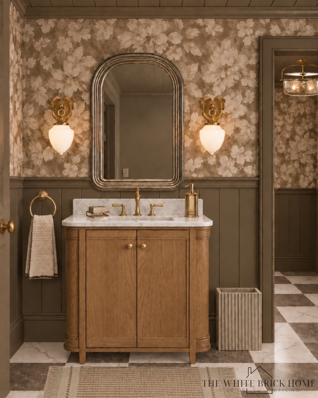 A warm, elevated bathroom design where vintage inspired details, rich tones, and soft floral wallpaper create timeless charm with a modern edge. 

Bath, bathroom, bathroom ideas, bathroom vanity, wallpaper, bathroom wallpaper, home decor, powder room, bathroom decor ideas, vanity, bathroom sconce, wall sconce, bathroom decor, home decor, mirror; wall mirror, rug, powder room design, McGee and co, rejuvenation, pottery barn

#LTKHome #LTKSeasonal #LTKSaleAlert