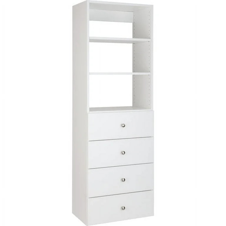Modular Closets White Built-in Wood Closet Organizer with 4 Drawers, 31.5" | Walmart (US)