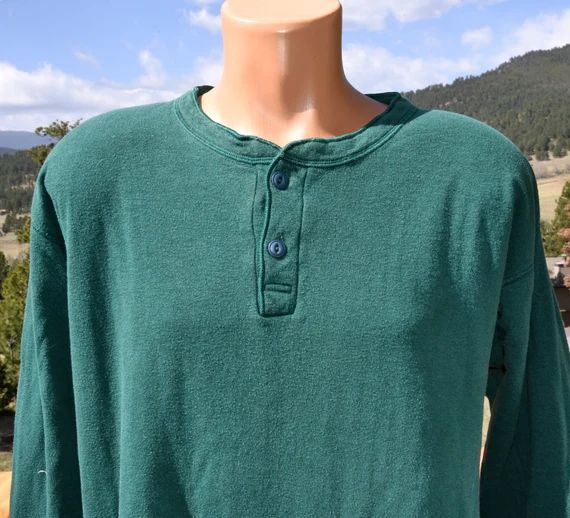 vintage 80s thermal shirt LL BEAN river driver henley green XL tall Large wool | Etsy (US)