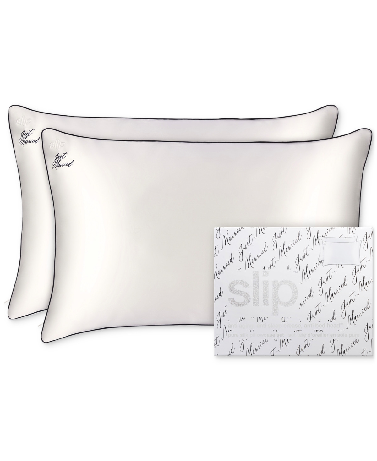 Slip 2-Pc. Pure Silk "Just Married" Queen Pillowcase Set - Just Marri | Macy's