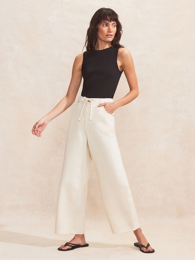 Buy Ro&Zo Cream Ro&Zo - GREEN DENIM DRAWSTRING WAIST JEANS from Next Ireland | Next EU