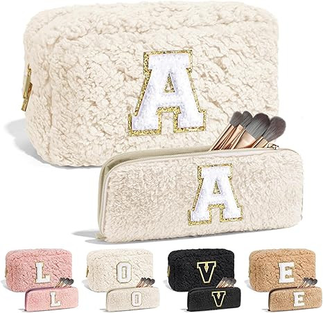 YOOLIFE Personalized Cosmetic Bag, 2 Pieces Cotton Wool Makeup Bag with Small Makeup Brush Bag Ma... | Amazon (US)