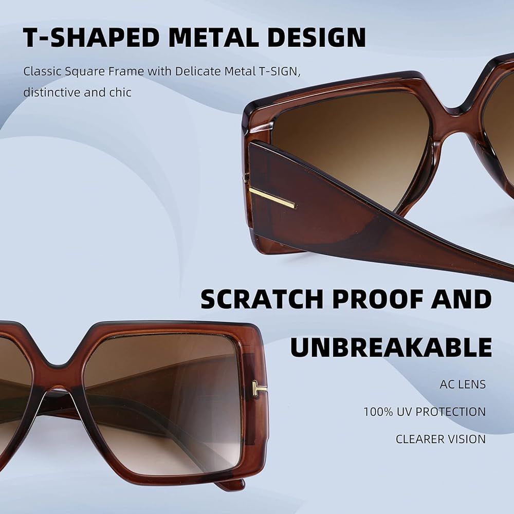 FEISEDY Womens Sunglasses, Trendy Large Frame Retro Square Oversized Shades for Men B4036 | Amazon (US)