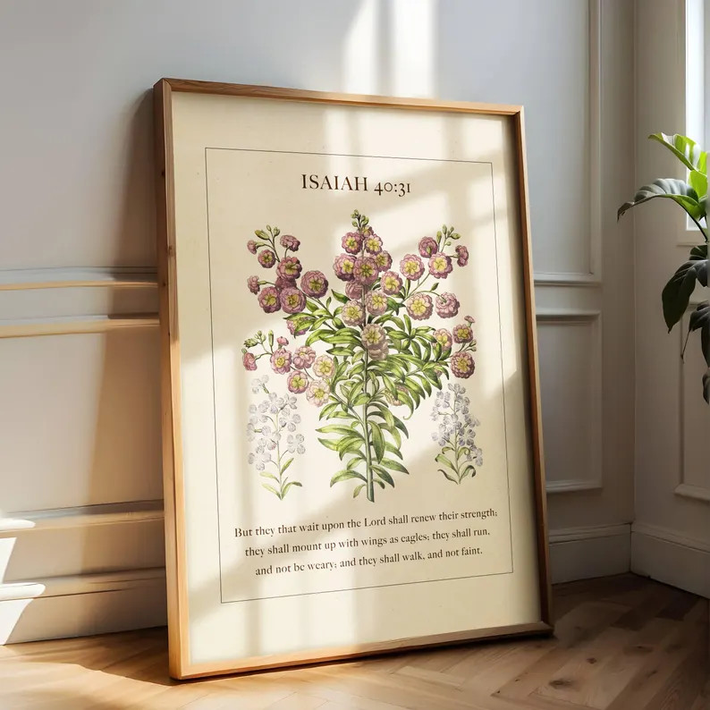 Isaiah 40:31 Scripture Art - Vintage Botanical Print, Inspirational Bible Verse Wall Art, Christi... | Etsy (US)