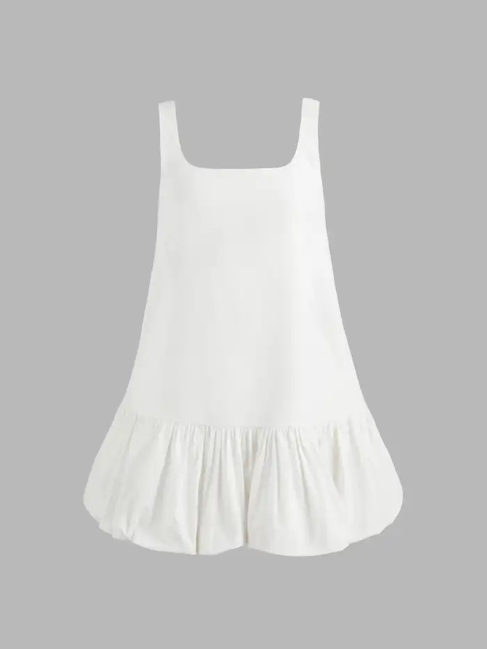 Square Neck Solid Bubble Hem Mini Dress | Cider
