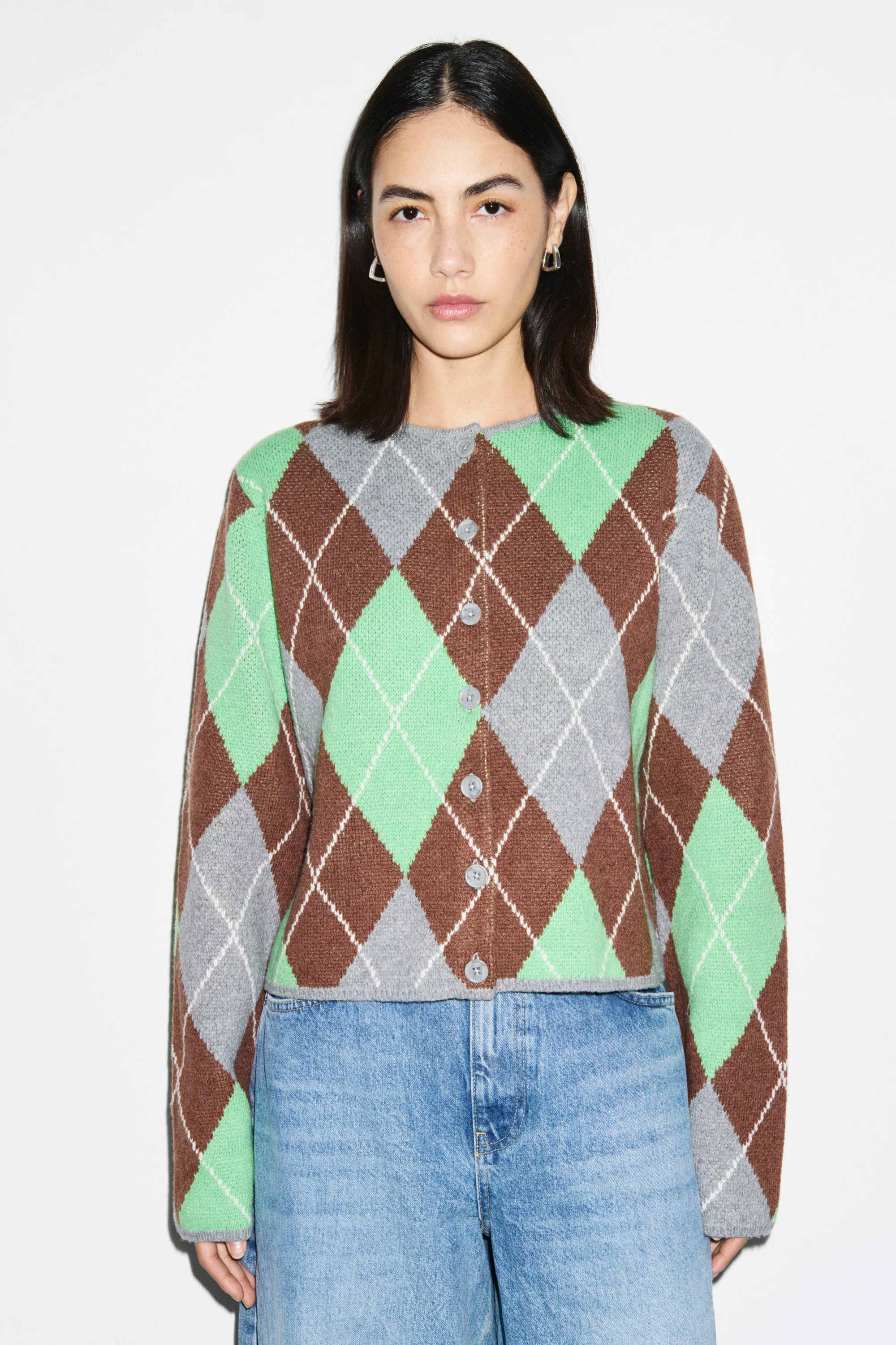 ALIGNE Merino Argyle Cardigan - Green | Aggie | ALIGNE UK & EU