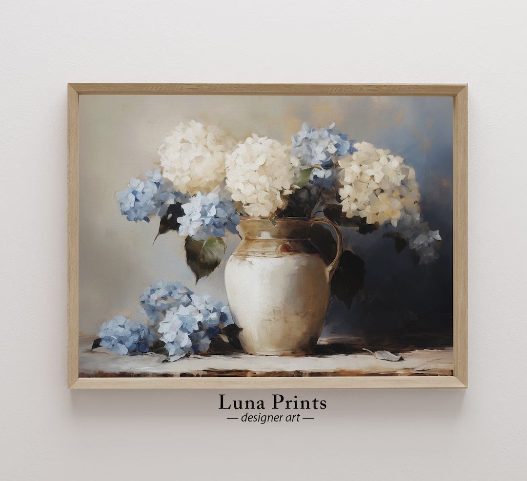 Blue Hydrangeas Painting, PRINTABLE ART, Moody Spring Art | Etsy (US)