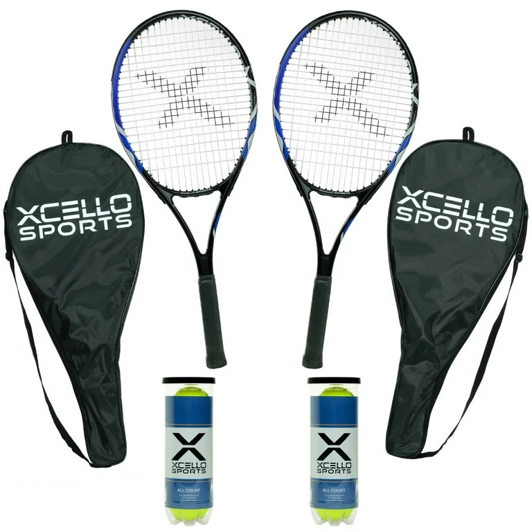 Xcello Sports 2-Player Aluminum Youth Tennis Racket Set, Includes Two 27" Tennis Rackets, 6 All C... | Walmart (US)