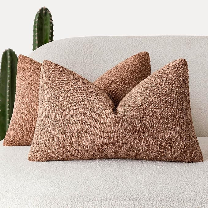 Foindtower Pack of 2 Textured Boucle Throw Pillow Covers Accent Solid Decorative Lumbar Pillow Ca... | Amazon (US)
