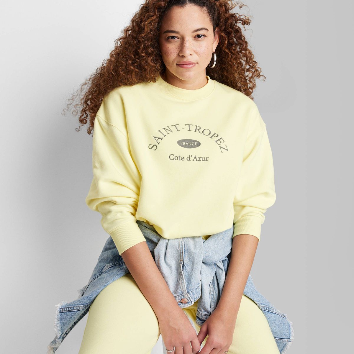 Women's Oversized Sweatshirt - Wild Fable™ Light Yellow XXS | Target