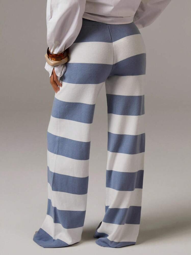 Casual Colorblock Striped Wide Leg Knit Pants | SHEIN