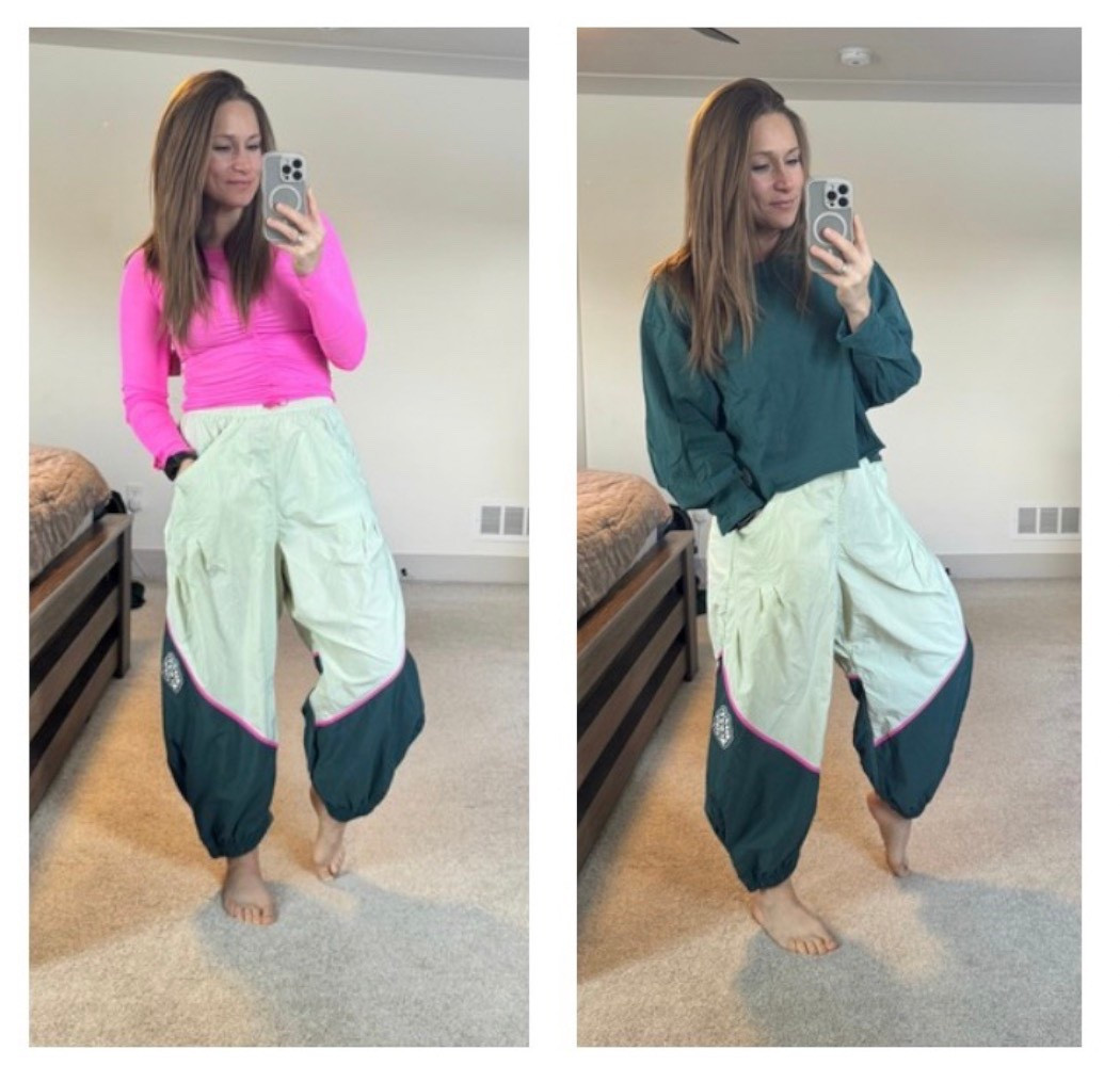 Both tops and the pants are FP and are SO good!! Best part is that they all have a HUGE markdown right now! Theres a couple other super cute colors to choose from! In a small in the pants and green top. Sized up to a medium in the pink! 

#LTKSaleAlert #LTKootd