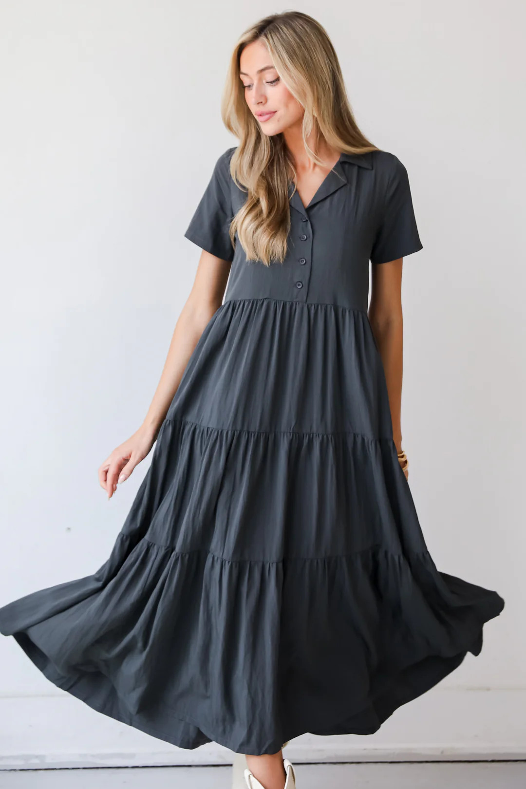 Stellar Sweetie Charcoal Tiered Maxi Dress | Dress Up