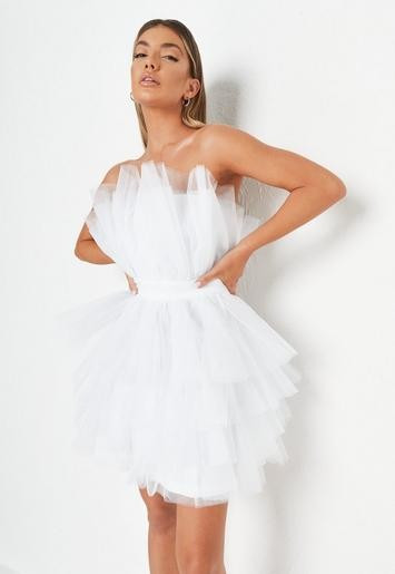 Missguided - White Tulle Ruffle Bandeau Mini Dress | Missguided (US & CA)
