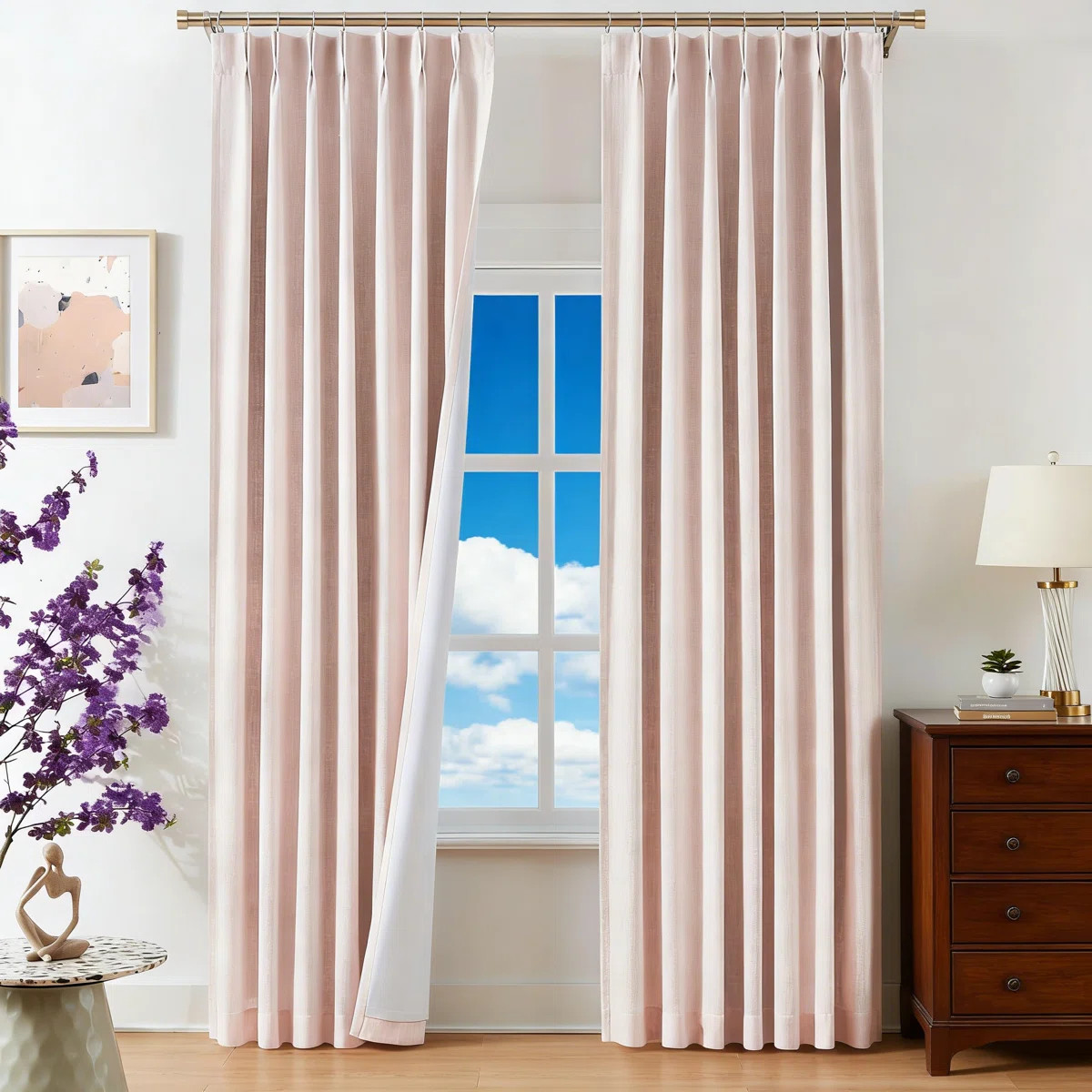 Pinch Pleat Full Blackout Curtains 90 Inches Long, Linen Textured 100% Room Darkening Drapes With... | Wayfair North America