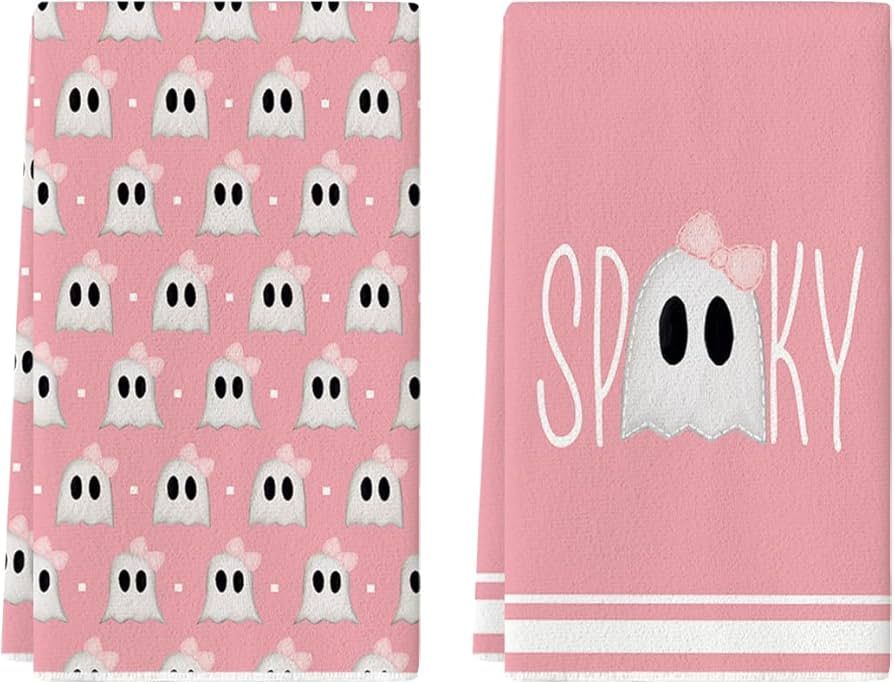 Artoid Mode Pink Ghost Spooky Halloween Kitchen Towels Dish Towels, 18x26 Inch Bow Knot Decoratio... | Amazon (US)