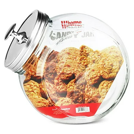 Large 140 oz. Round Glass Candy Storage Jar with Stainless Steel Top, Clear | Walmart (US)