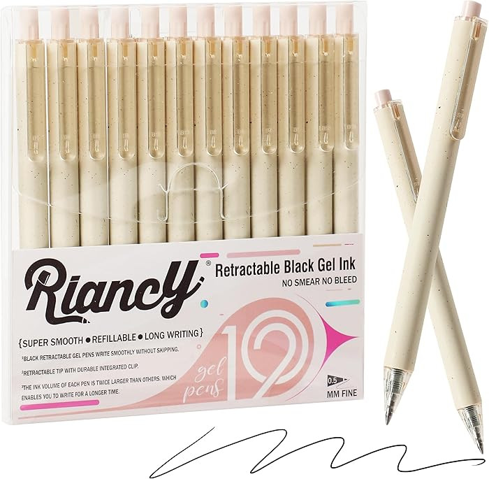 RIANCY Beige Cream Gel Pens 12PCS Value Pack, Cute Aesthetic Neutral Black Ink Retractable Pens, ... | Amazon (US)