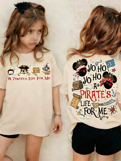 White Background Disney Pirate Style Mickey Mouse Print Kids' Loose Short Sleeve T-Shirt - Playfu... | SHEIN