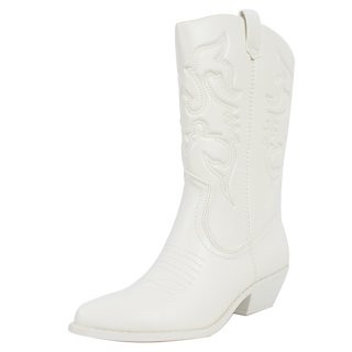 Soda Women's Faux Leather Cowboy Mid Block Heel Boots, White , 7 M US | Walmart (US)