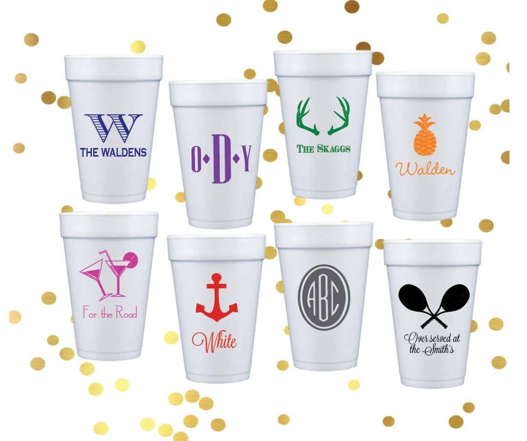 personalized foam cups, personalize cups, party cups, foam cups, birthday party cups, wedding rec... | Etsy (US)