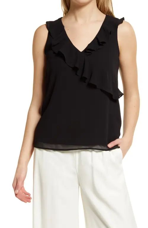 halogen(r) Women's Ruffle Tank in Black at Nordstrom, Size Large | Nordstrom