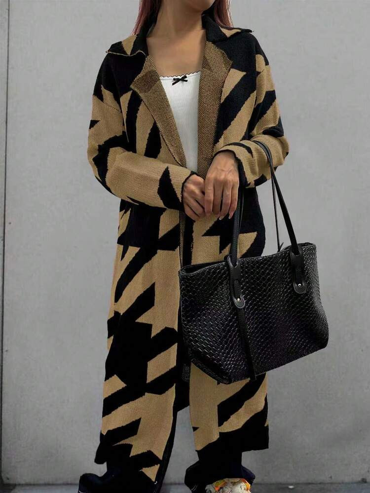 Autumn And Winter Simple Fashion Explosion Women's Color Contrast Long Sleeve Knitted Cardigan Print At Any Time | SHEIN