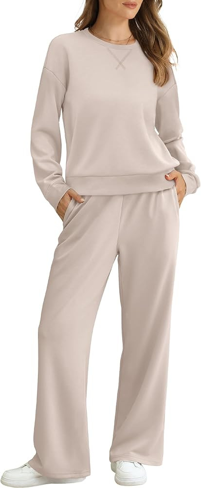 Saloogoe Lounge Sets for Women 2 Piece Sweatsuits Travel Outfits Fall Crewneck Sweatshirts Wide L... | Amazon (US)